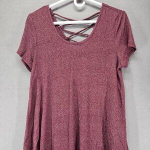 Pink Republic Women's Short Sleeve Top, Cut-Out Back, Dark Cherry Marble, Large